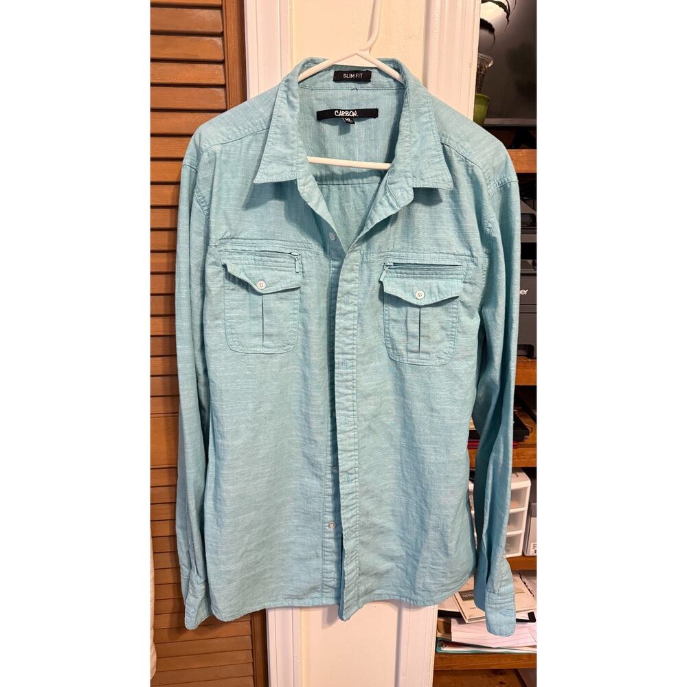 Carbon longsleeve shirt mens xl slim fit pockets light blue casual
